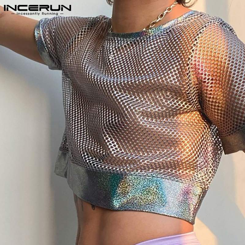 Holographic Mesh Crop Top