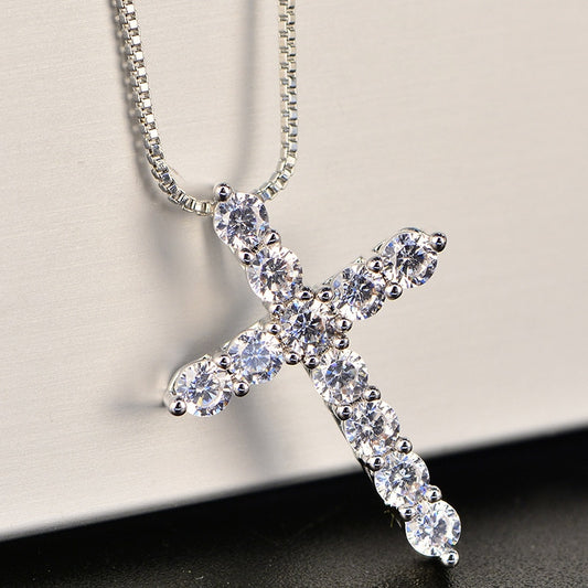 Sterling Silver Cross Rhinestone Pendant Necklace